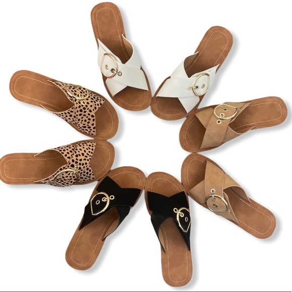 Tan Adjustable Buckle Criss Cross Sandals - Picture 7 of 11